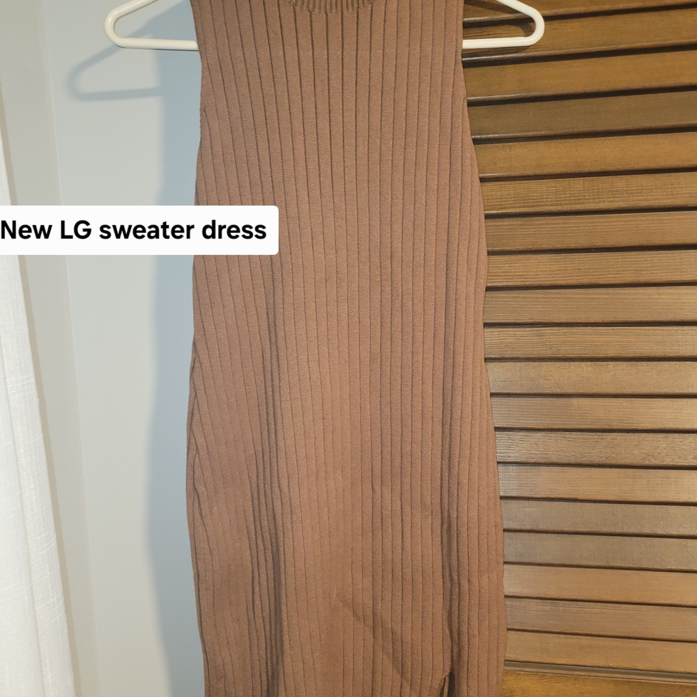 Brown Ribbed Sweater Dress